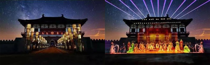 3D Light Show in front of Ancient Building Relics