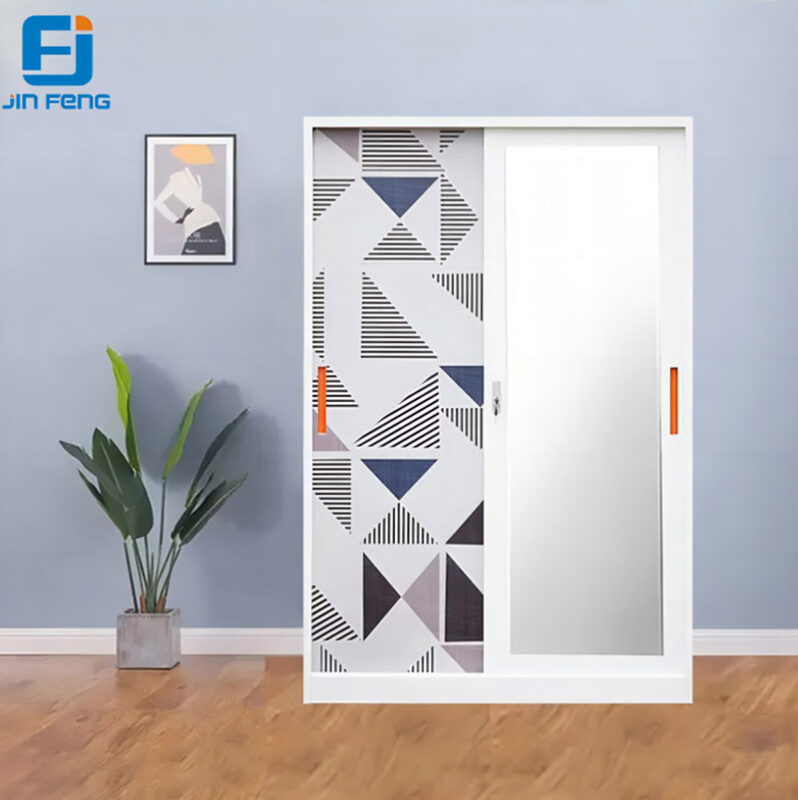 Modern Printing Sliding Door Lemari Steel Wardrobe(2)